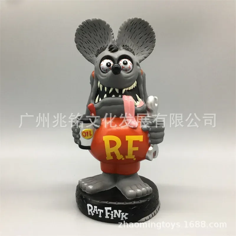 Trend Toy Rat Fink Car Repairer Car Shake Head Doll Locomotive Culture Symbol Old School 17cm Pvc Anime Figure Car Ornament