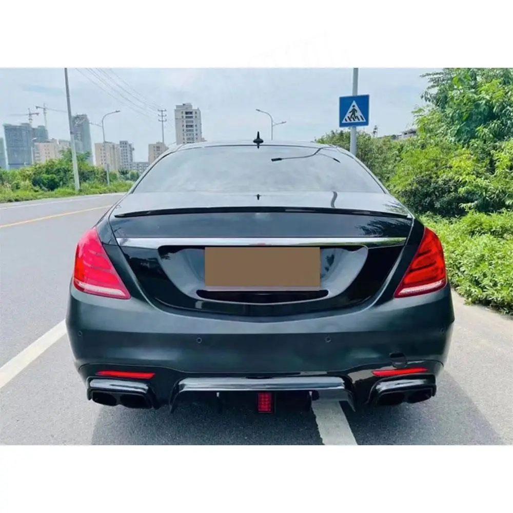 ABS Rear Bumper Diffuser Spoiler with Exhaust Muffer Tips for Mercedes Benz S Class W222 S450 500 560 S63 S65 AMG 2018-2021