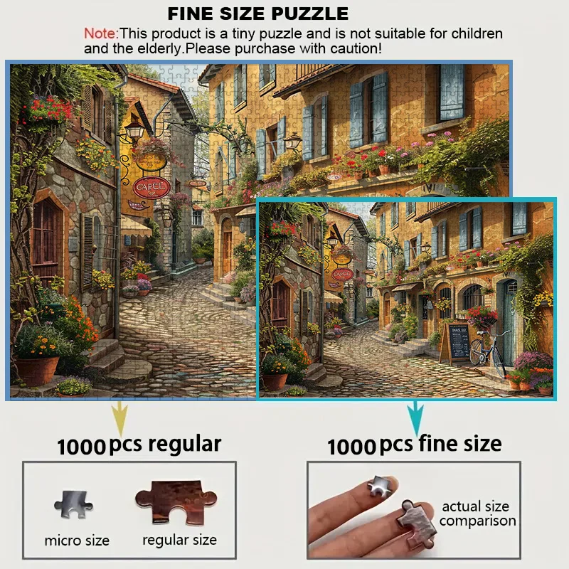صندوق مكون من 1000 قطعة من الألغاز الصغيرة للبالغين بتصميمات الشوارع الأوروبية - مقاوم للخدش، صعوبة عالية، مناسب للبالغين، Fa