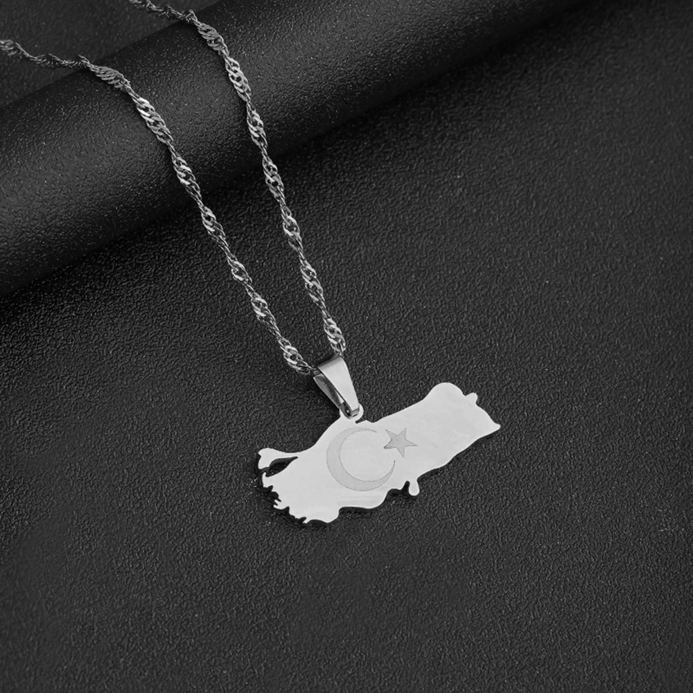 Mode Türkiye Cumhuriyeti Karte Flagge Anhänger Halskette Edelstahl Männer Frauen Karten Schmuck Geschenk – Detail 11