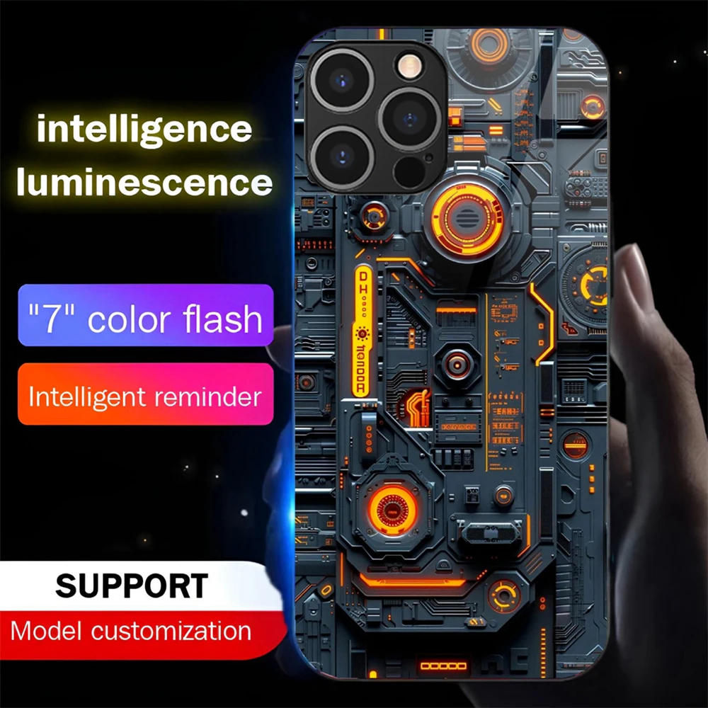 

Роскошный чехол для телефона со светодиодной подсветкой и рисунком будущего PCBA, светящаяся задняя крышка для iPhone Air 17, 16, E 15, 14, 13, 12, 11 Pro Max X XR Plus