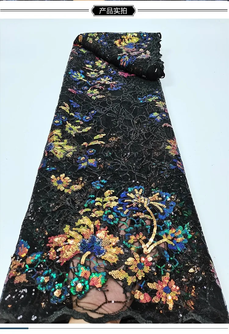 

1yard High quality gauze fabric Colorful sequin embroidery with floral patterns tela Dress cheongsam fabric for sewing