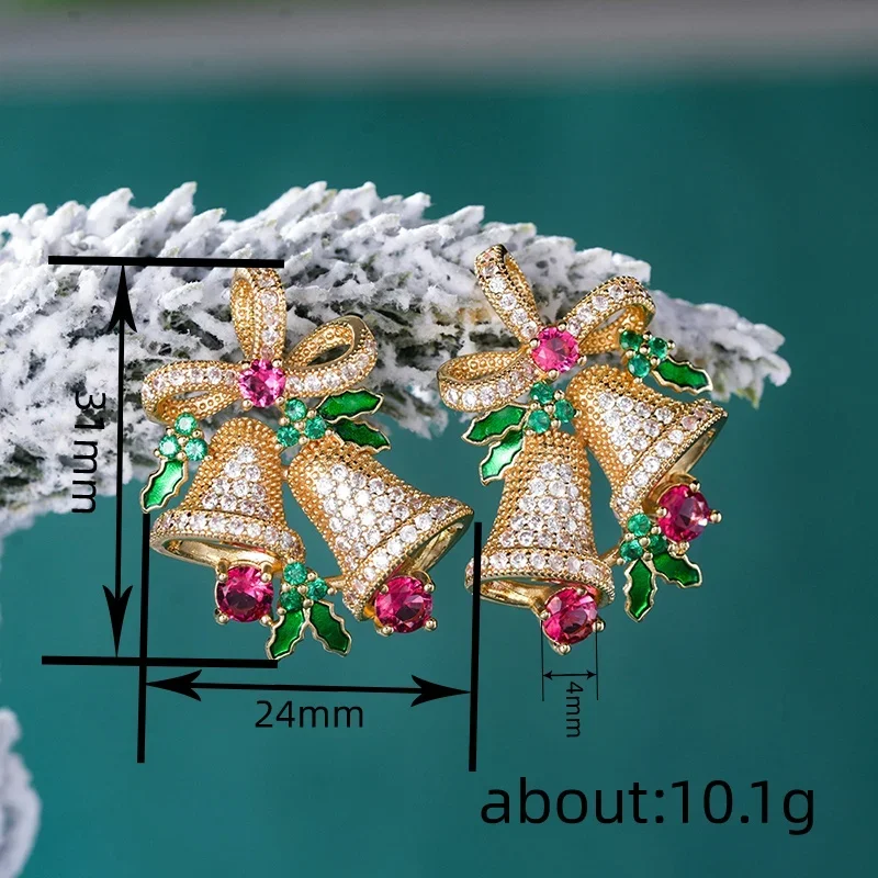 Huitan Ästhetische Weihnachts-Glocken-Ohrstecker für Damen mit Funkelnden Zirkonia, Eleganter Modeschmuck für Festliche Anlässe und Partys – Detail 1
