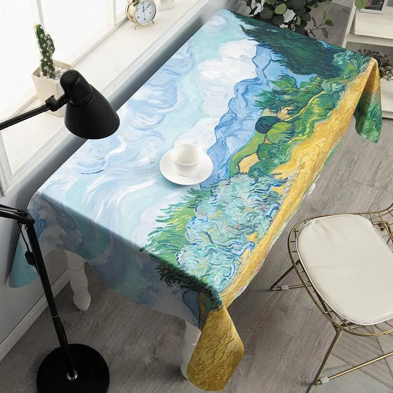 Waterproof Coffee Van Gogh Oil Painting  Table Table Cover Rectangular Tablecloths Party Decoration Table Cloth Manteles
