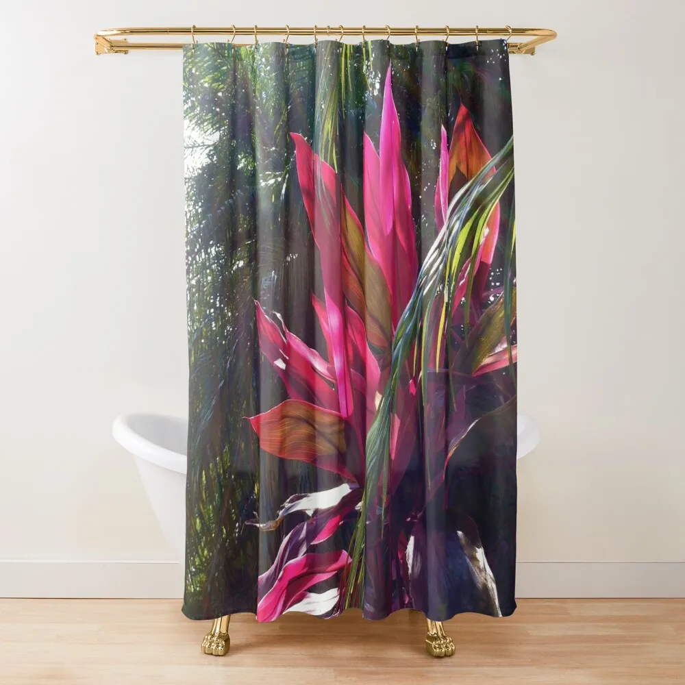 

Pink Leaves and Palms. Tropical Fuchsia Plant Shower Curtain Anime Shower Anime Bathroom Shower Waterproof Curtain