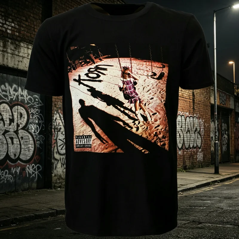 Vintage Korn Self-Titled Album Cover T Shirt Men Retro Nu Metal Band Hip Hop Streetwear Distressed Album Print Short Sleeve Tee