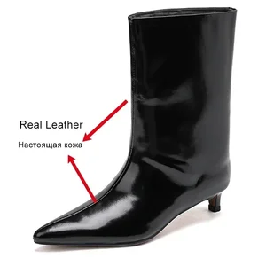 Jozhamta Size 34-43 Women's Ankle Boots Real Leather Kitty Kitty Shoes Medium Heel 2025 Winter Iny Fashion Pontiagudo Office Daily Dress 10 main sales heel - №2