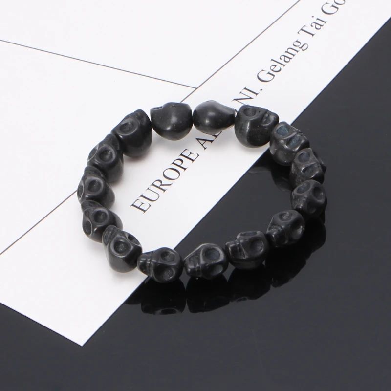 Vintage Skull Beads Skeleton Bracelets Mala Bangle Skull Bracelet Elastic Howlite Stone Charm Day of the Dead Skeleton Y08E