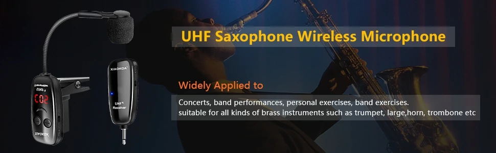 XIAOKOA UHF Wireless Instruments Saxophon-Mikrofon, kabelloser Empfänger, Sender, 160 Fuß Reichweite, Plug-and-Play, ideal für Trompeten – Detail 2