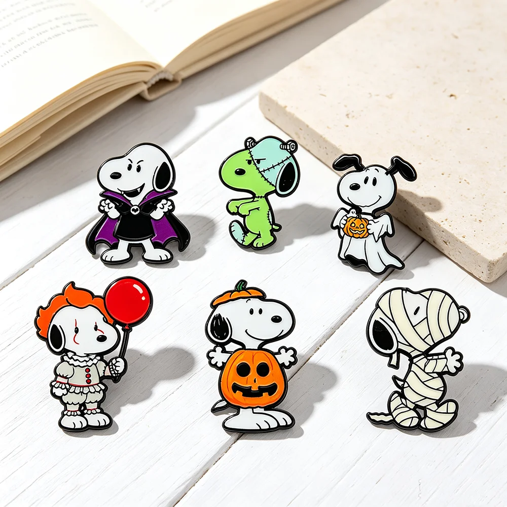 6 Stück Halloween-Themen Niedliche Cartoon-Hunde Emaille-Pin-Kollektion Dekorative Anstecknadeln für Taschen Urlaubsgeschenk für Freunde – Detail 3