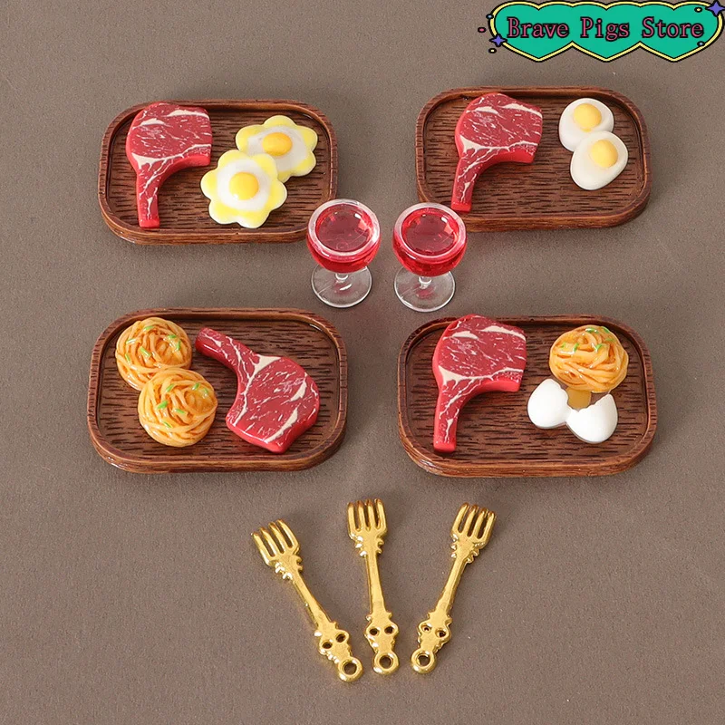 1Set Simulated Steak Red Wine Glass Pasta Kit Model Kitchen Food Decoration