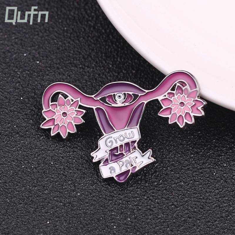 Female Mother Uterine Vagina Badge Pin Uterine Blooming Flowers A Pair Ovary Brooches For Women Girls Feminism Accessories