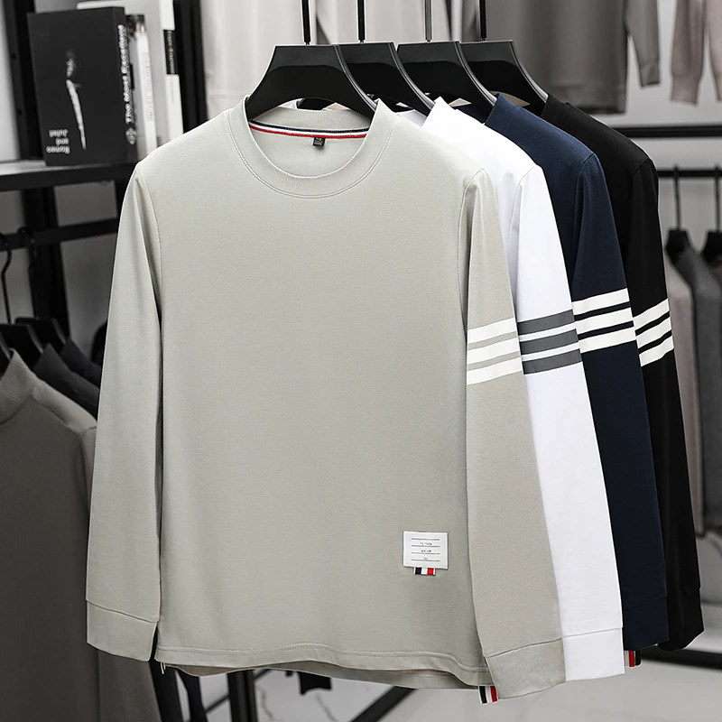 Original Design Herren Langarm-T-Shirt Rundhals Gestreift Feuchtigkeitsableitend Atmungsaktiv Herbst Neu T-Shirt Mode Herrenbekleidung – Detail 13