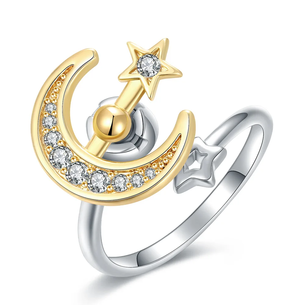 Anelli di ansia di zircone di moda per le donne stella rotante luna Fidget Spinner Ring anello di ansia antistress gioielli antistress