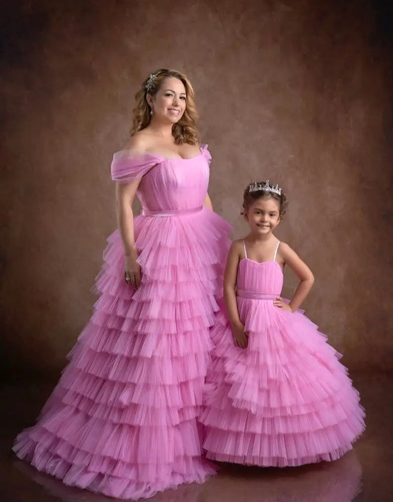 Pink Mother Daughter Matching Dresses for Unforgettable Moments Haute Couture High Quality Mum and Kids Dress For Bithday Party