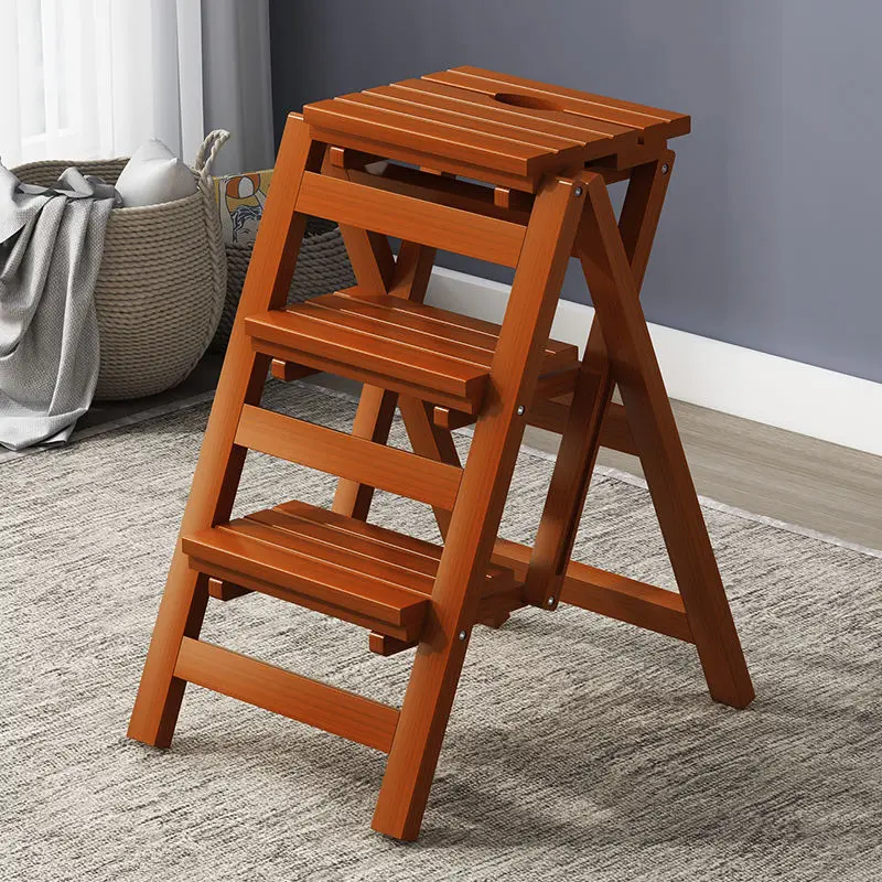 

Solid wood ladder stool without installation, foldable household step pedal, two, three, four step ladder, multifunctional dual-