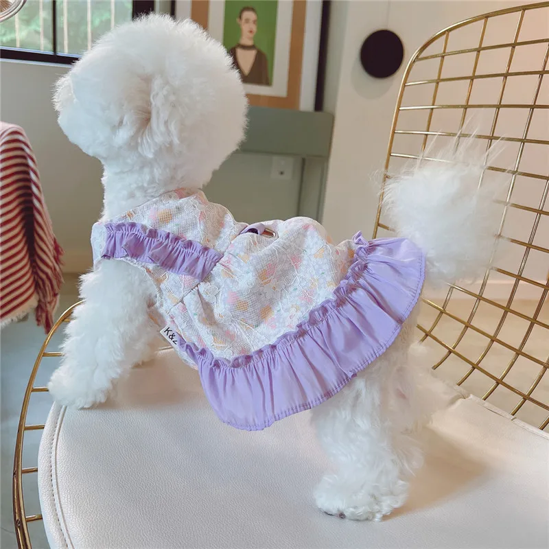 

Small Dog Dress Harness Skirt Summer Pet Clothes Bichon Poodle Chihuahua Clothing Shih Tzu Yorkie Maltese Pomeranian Dog Costume