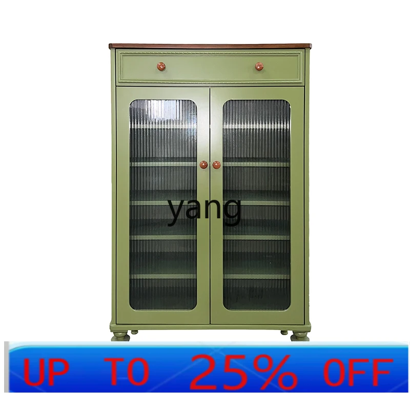 

LHH solid wood gentle retro wind green shoe cabinet dining side cabinet porch TV side cabinet storage