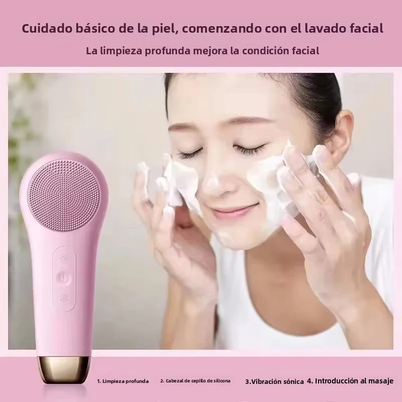 แปรงทำความสะอาดผิวหน้ากันน้ำ 3-in-1 ชาร์จผ่าน USB ระบบสั่นโซนิค เครื่องทำความสะอาดผิวหน้าซิลิโคน เครื่องนวดไฟฟ้า อุปกรณ์ดูแลผิว 1 ชิ้น