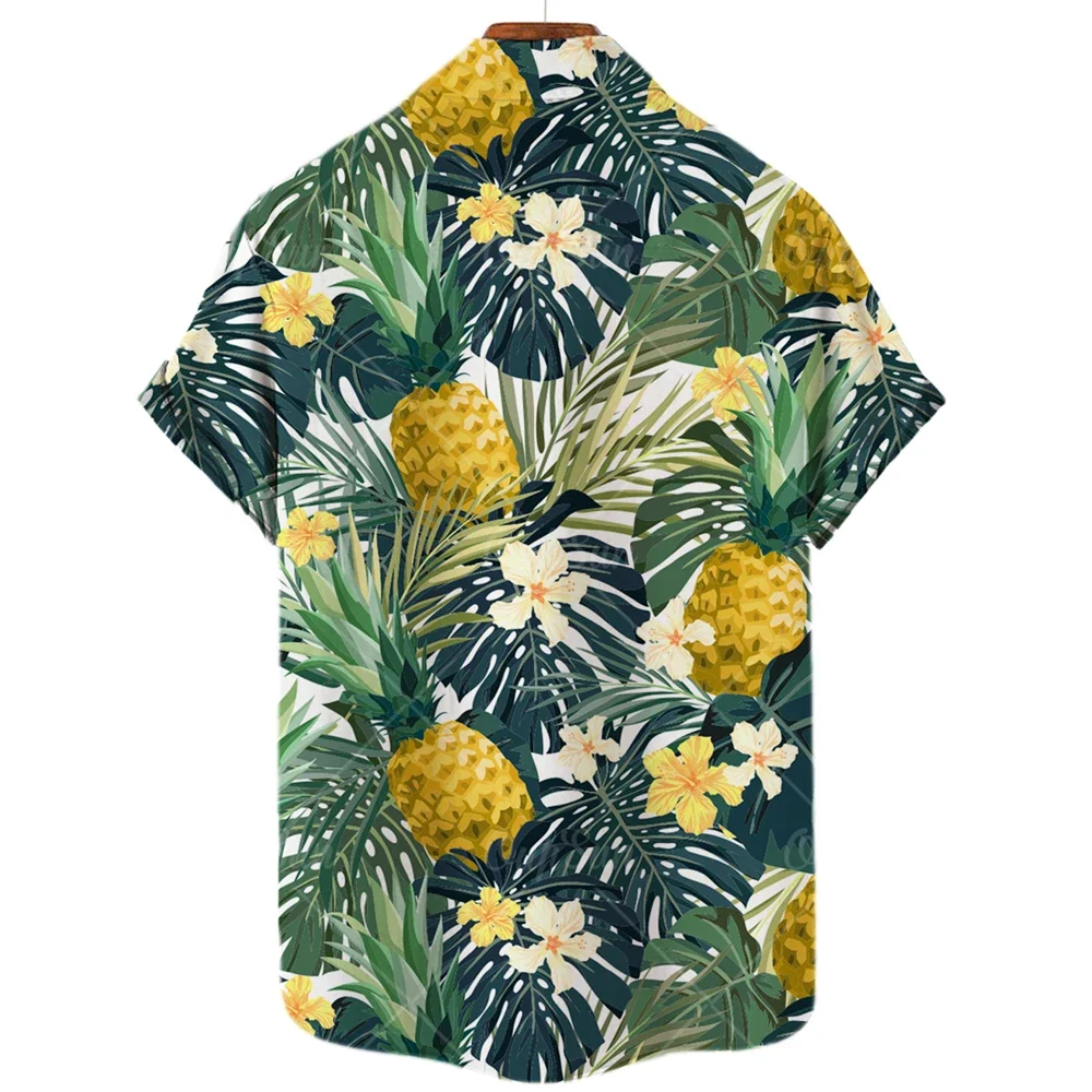 2024 Summer Hawaii Fun Camping Outdoor Cartoon Fruit Print Hawaiian Shirt Men's Summer New Short-sleeved Shirt Outdoor Beach Set