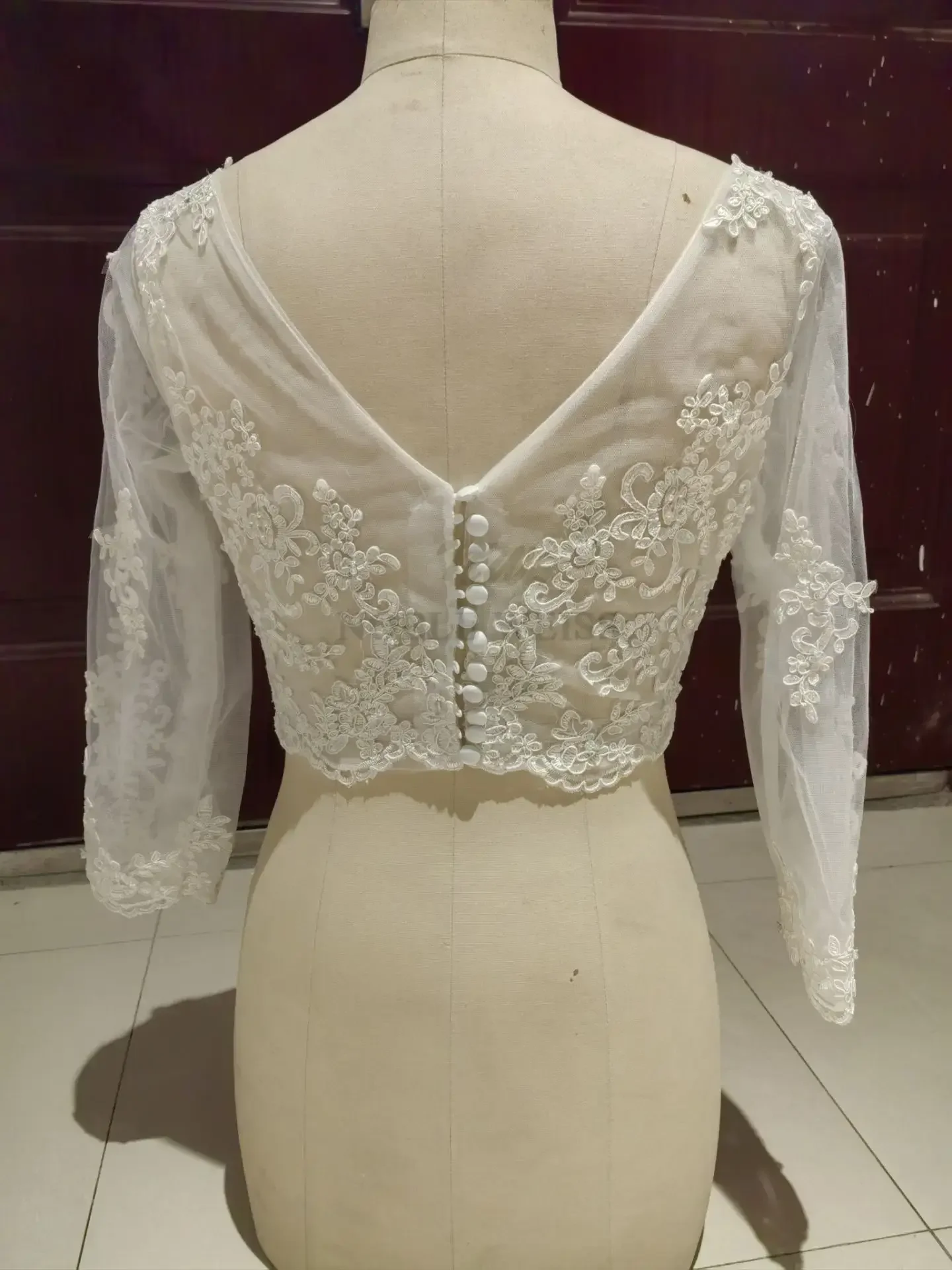 Bolero de boda de manga larga 3/4, envolturas nupciales para fiesta de boda, graduación, chaqueta de novia con cuentas, Bolero, encogimiento de hombros personalizado