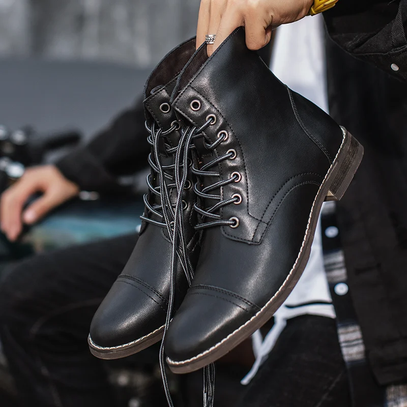 Classic Vintage Western Cowboy Boots Men Fashion Brown Leather Mens Boots Comfortable Pointed Knight Shoes Male Motorcycle Boots
