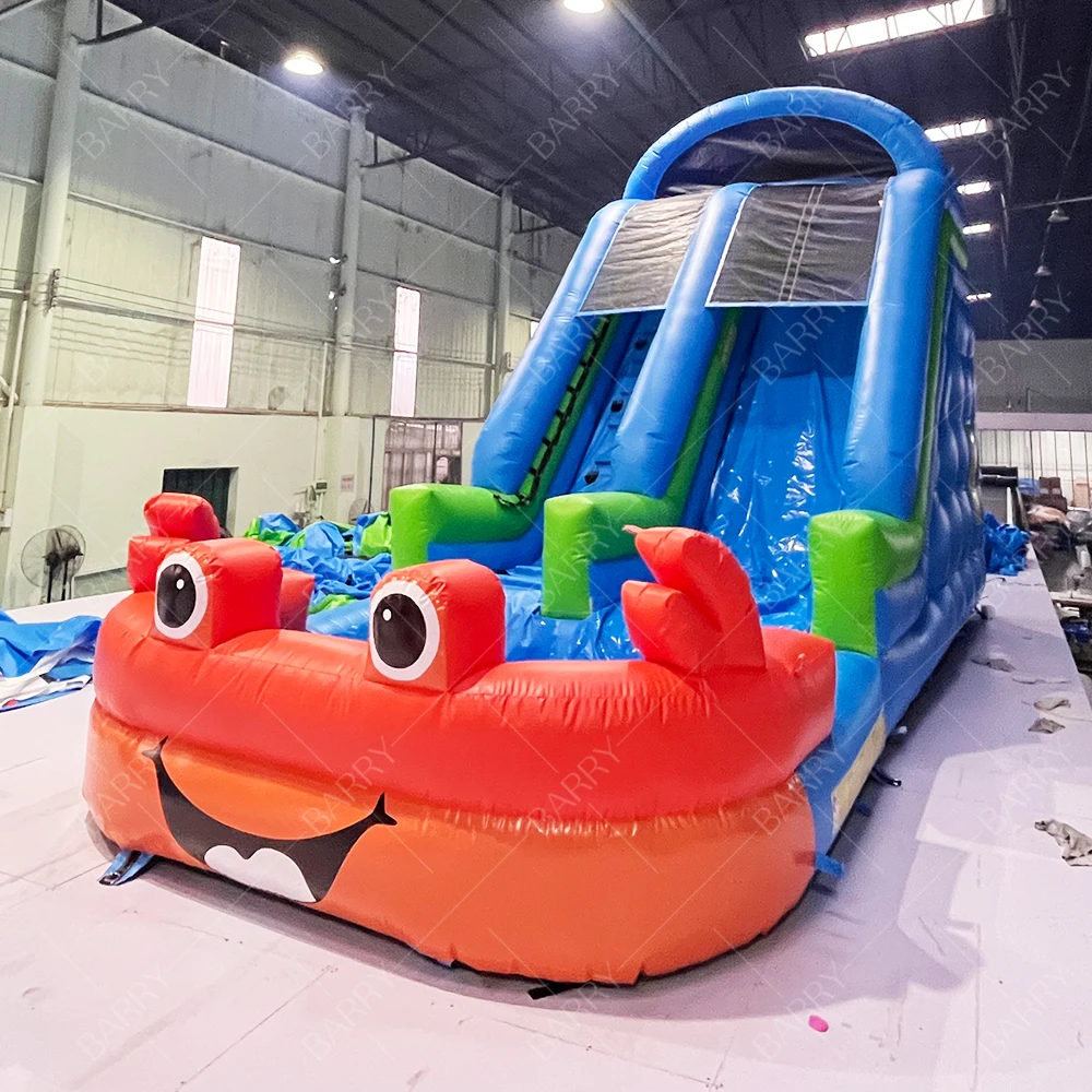 

Guangzhou Barry Commercial Frog /jungle Inflatable Water Slide with 2 Pools and Obstacle