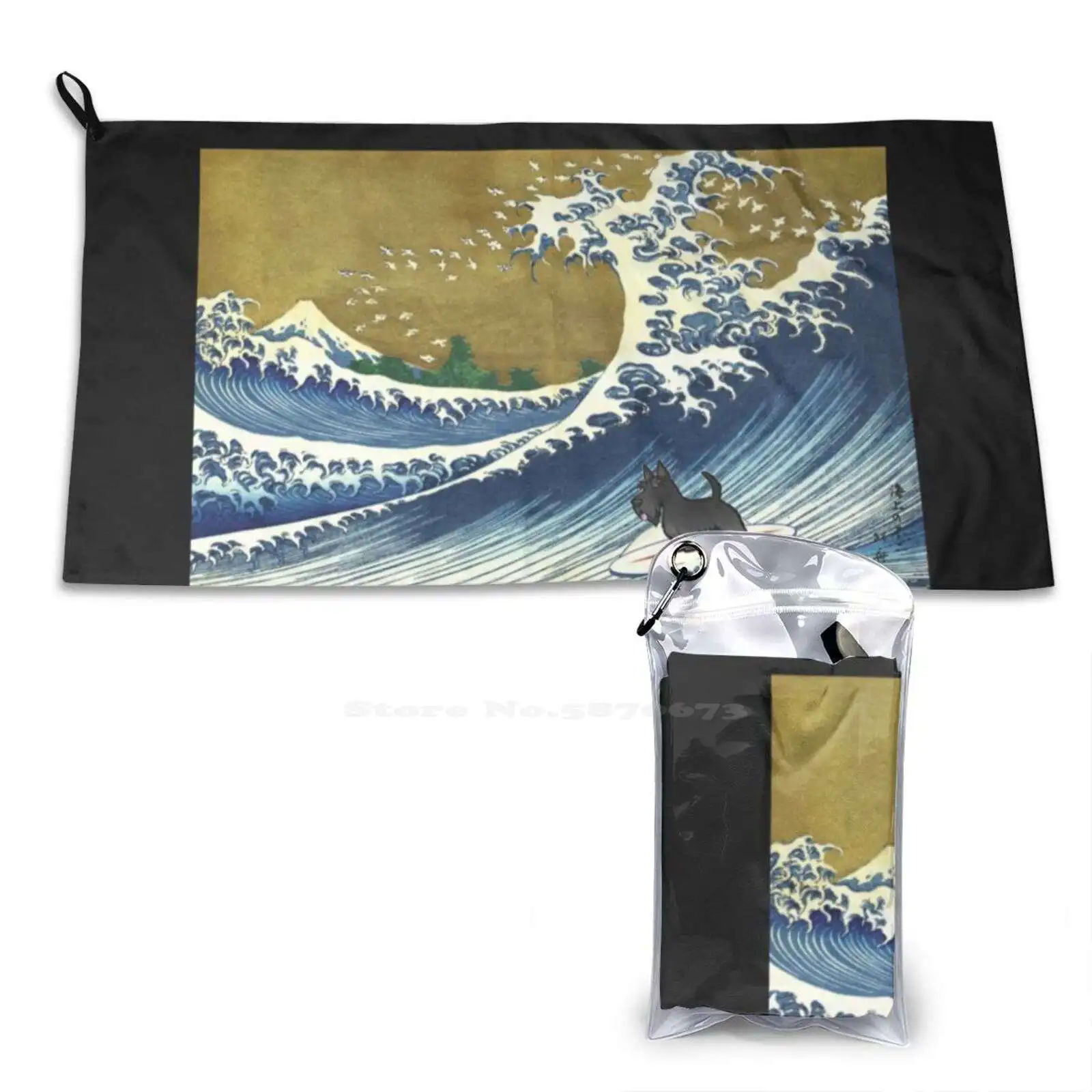 Scottie Dog / Scottish Terrier Surfing Gym Outdoor Sports Fitness Towel Bath Washcloth The Great Wave Japanese Art The Wave