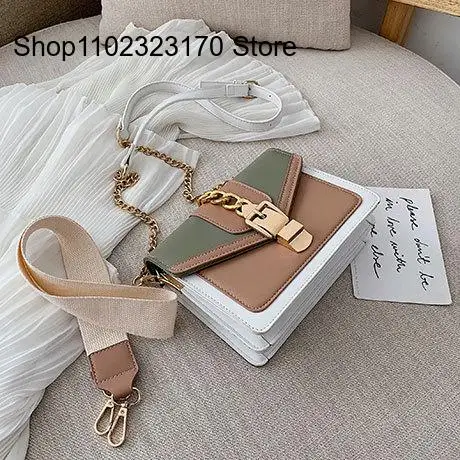 Simple Shoulder Messenger Bag Ladies Cross Body Bag Contrast Color Leather Crossbody Bags for Women Travel Handbag Fashion