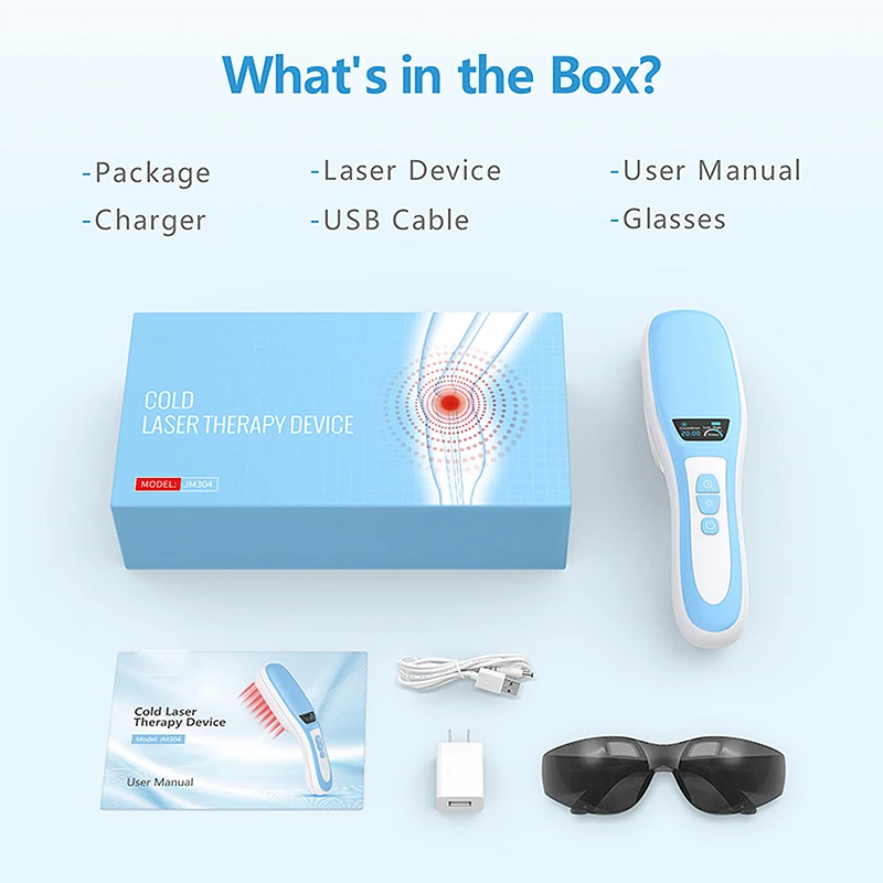 Blue Pain Relief Cold Laser Therapy Device Unit LLLT Red Light Portable Handheld Unit 650nm + 808nm with Auto Timer