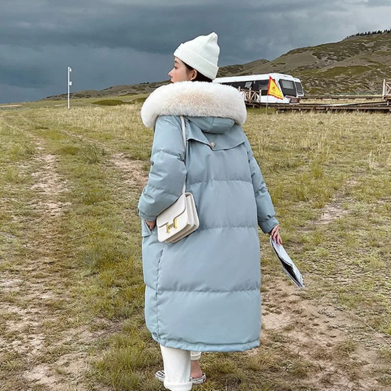 New Women Down Cotton Coat Winter Jacket Female Mid Length Version Parkas Thick Warm Outwear Hooded Fur Collar Overcoat