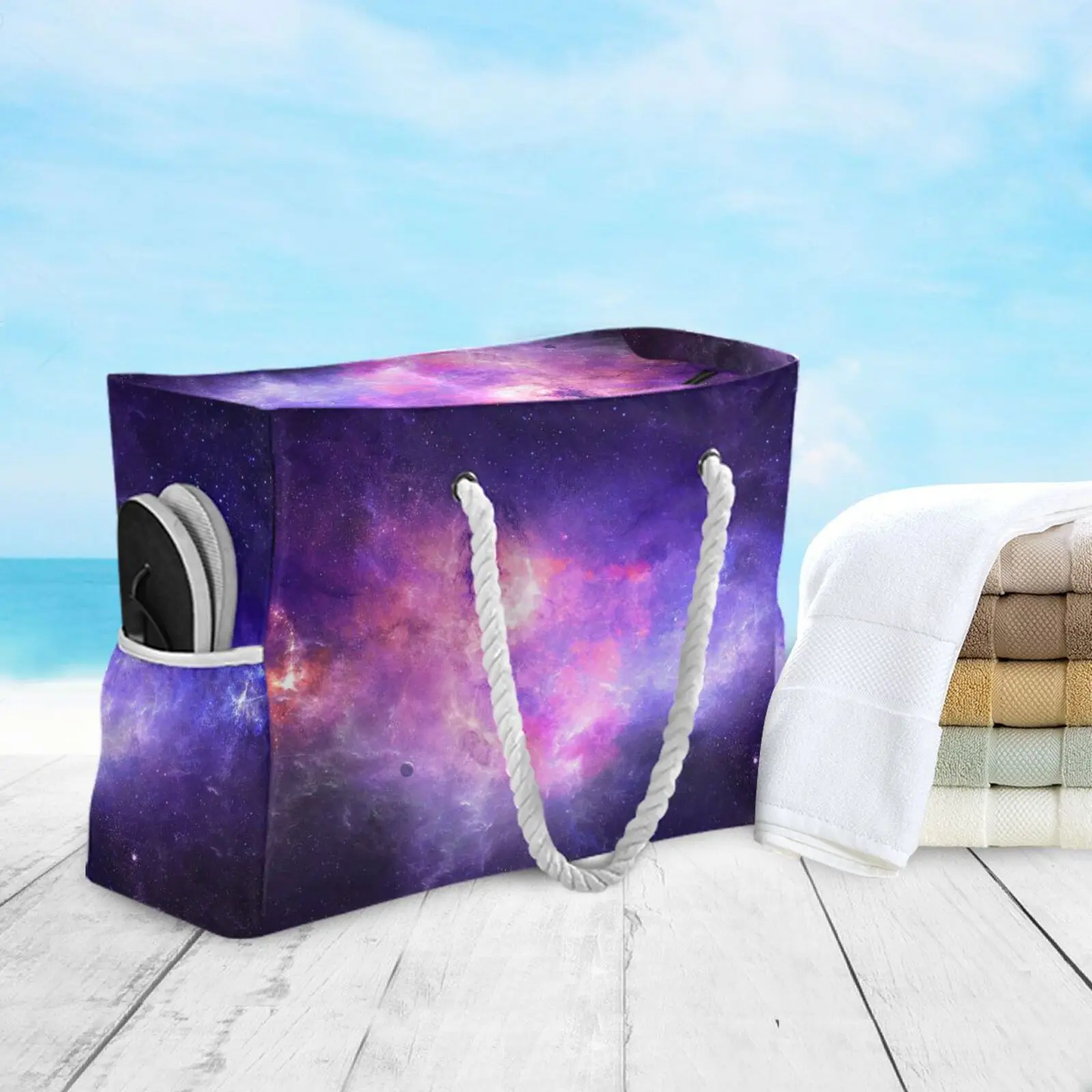 

Large Beach Bags for Women starry sky print Beach Tote Bags with Zip Rope Handle Summer Beach Bags Holiday Essentials Travel Bag