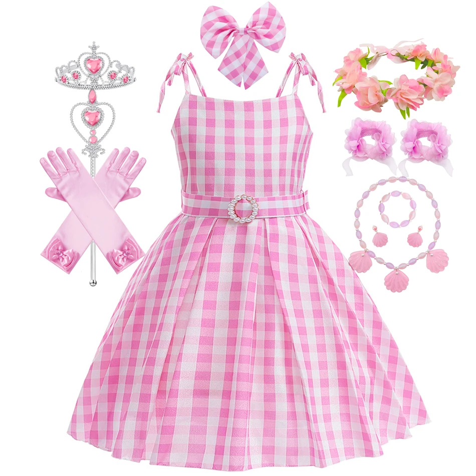 Movie Barbi Costume Girl Princess Cosplay Pink Plaid Dress Halloween Peach Rosalina Snow White Wednesday Adams Mermaid Judy