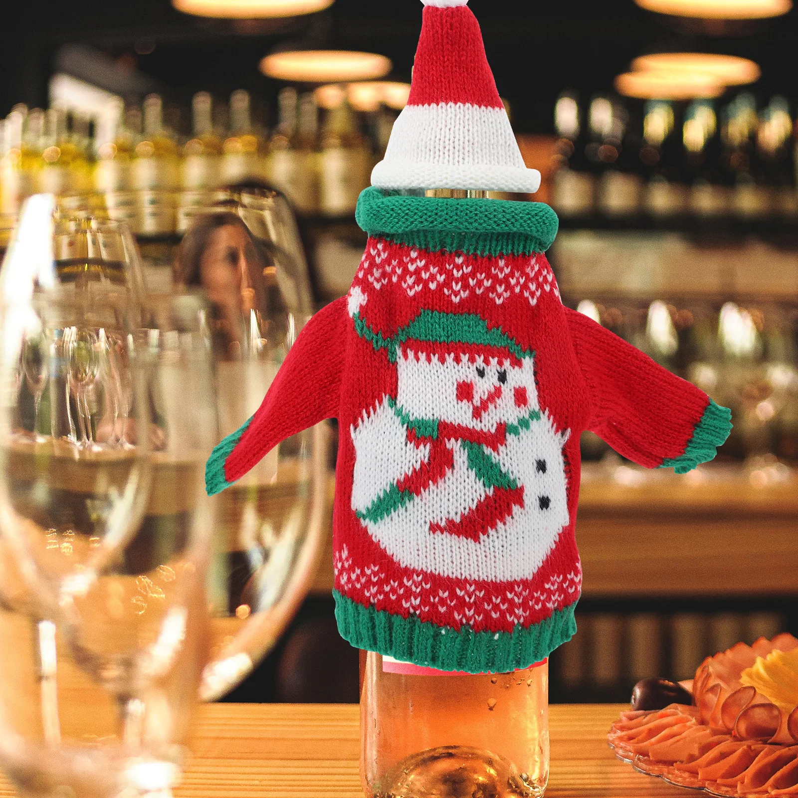 

1 set 1 Set Knitted Christmas Wine Bottle Cover Sweater Hat Reusable Washable Xmas Decor For Holiday Party Table Decoration