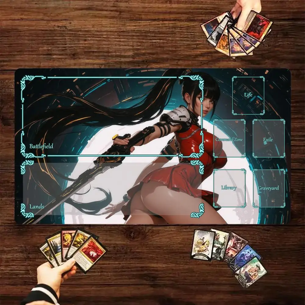 

NEW Magic Playmat Card Gaming Mat with zone Cyber sexy female samurai mtg playmat gathering gaming mats Commander Battle playmat
