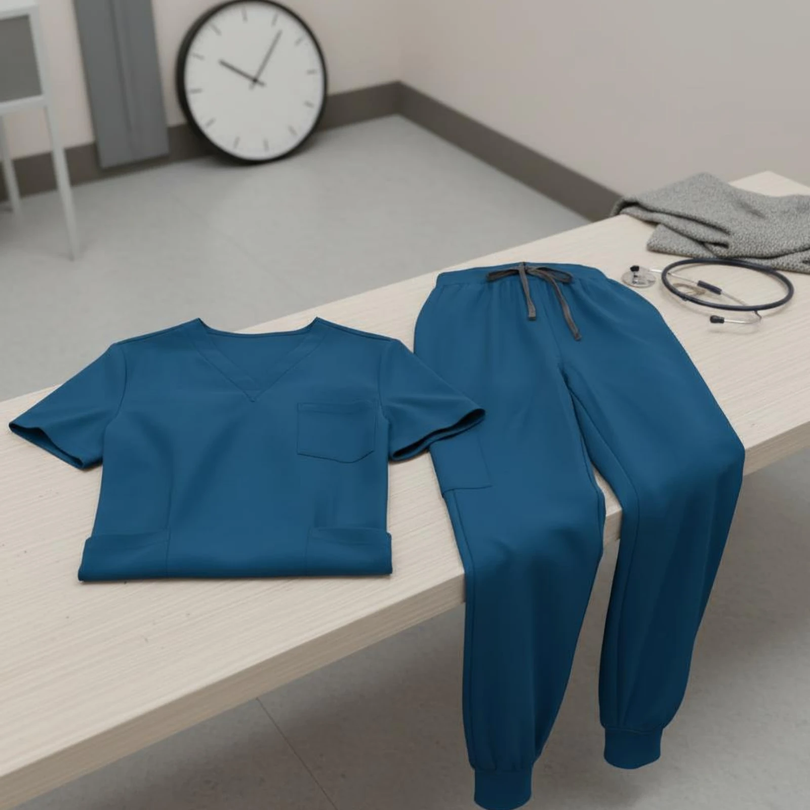 Nurse Attire Set Multi-Pocket U-Neck Scrub Set Professional Apparel Stretch Material Drawstring Waist for Nurses