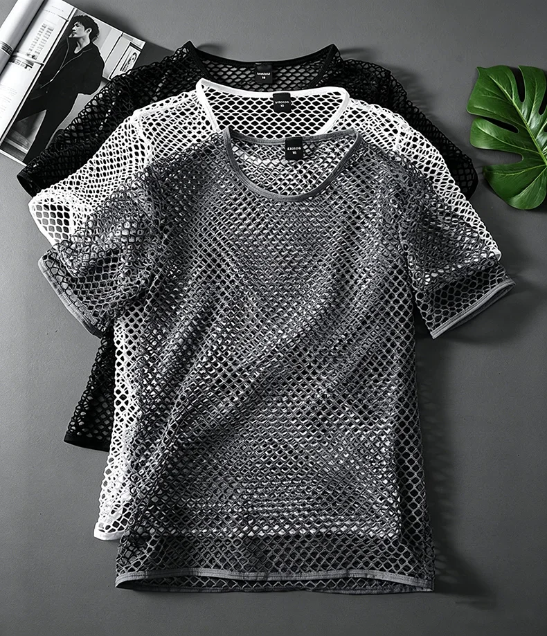 Herren Mesh-Transparent-T-Shirt, kühlend, atmungsaktiv, Netzstoff, kurzärmelig – Detail 18