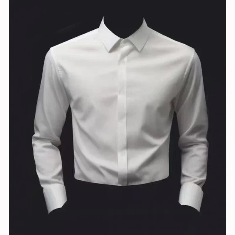 

Non ironing men's shirt White business formal casual long sleeved shirt Free shipping drape high-end glossy shirt