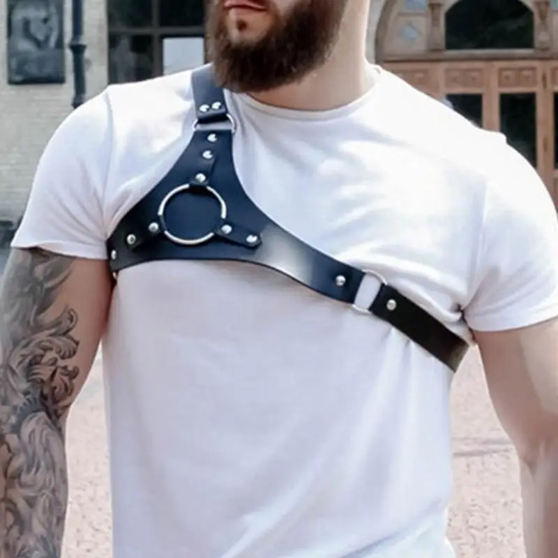 652F シャツスリーブホルダー PU レザー腕章カフアームレット調節可能な男性ナイトクラブ