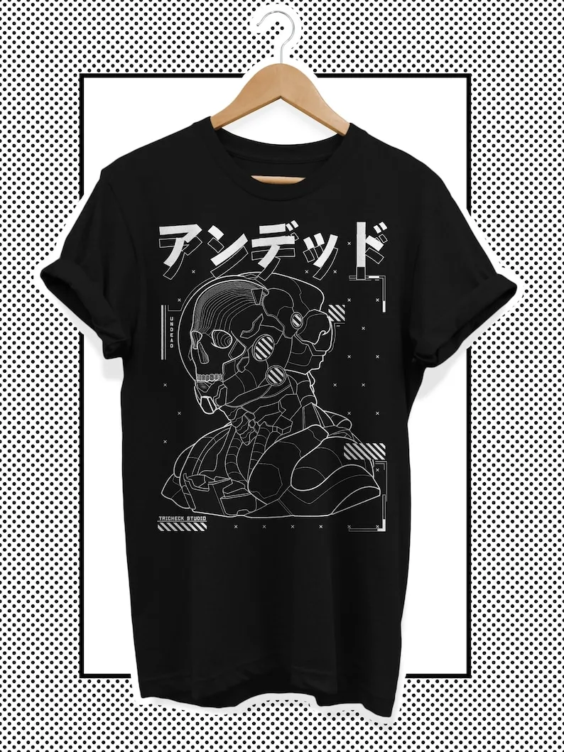 Unisex TShirt Undead Japanese Techwear Clothing with Futuristic Skull Harajuku Gothic Anime Shirt Japan Streetwear Darkwear