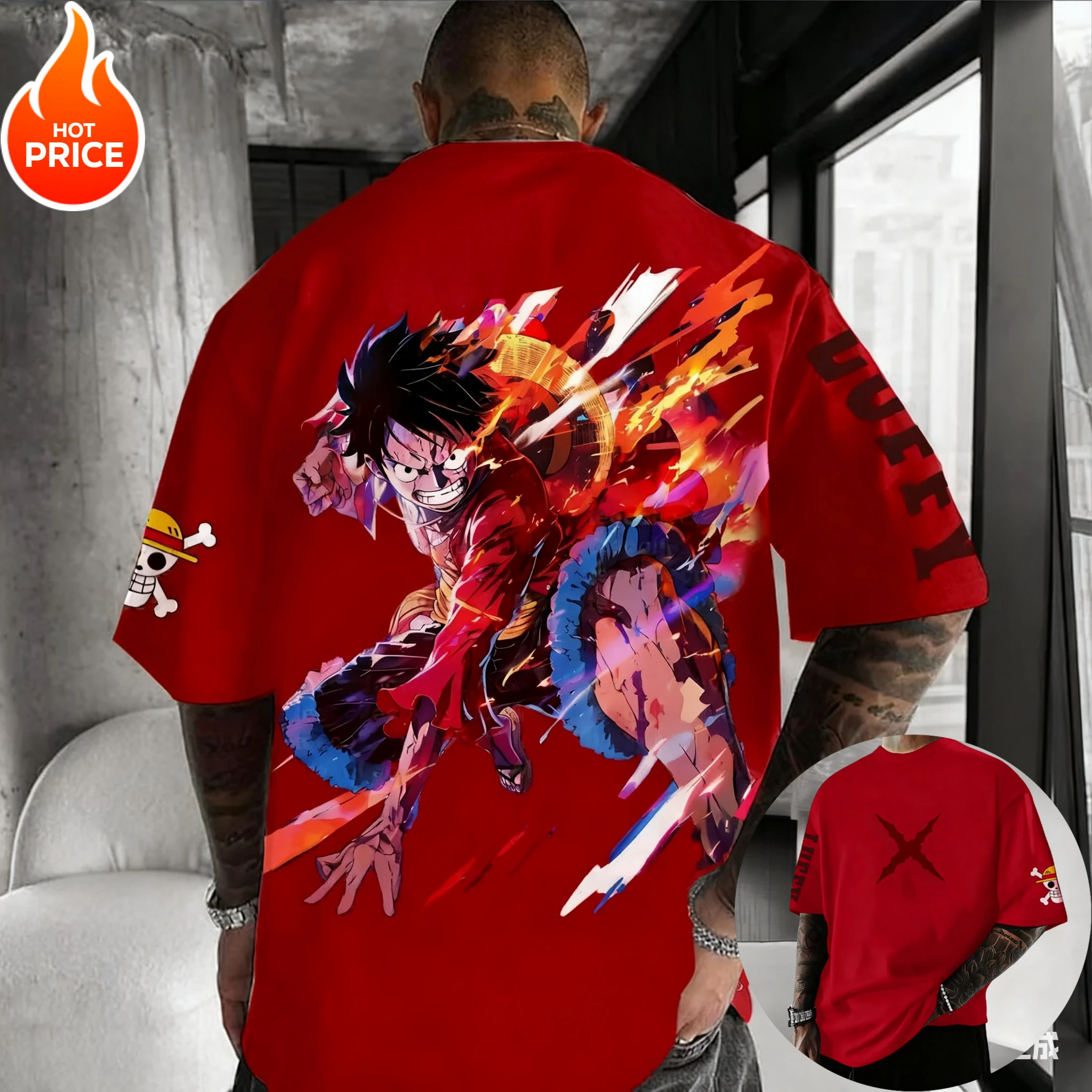 เสื้อยืดอนิเมะวันพีซ ลูฟี่ ฮาราจูกุ ผู้ชาย ซูเปอร์ไซย่า วินเทจ ฤดูร้อน ทรงหลวม ผู้หญิง สตรีทแวร์ ลำลอง แขนสั้น เสื้อยืดท็อป