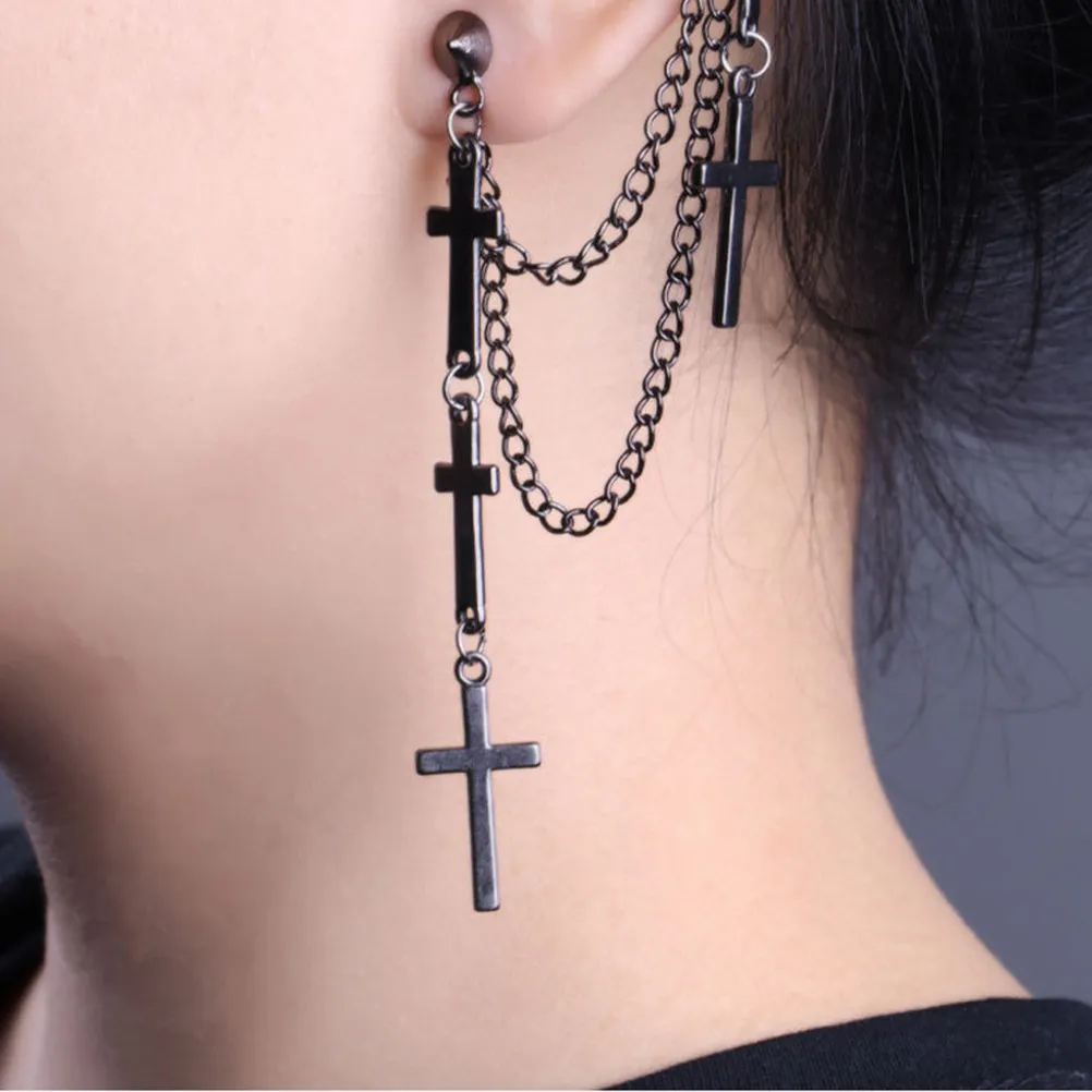 Tassel Cross Black Ear Clip Earrings Elegant Jewelry Women Gift for Wedding Party Date Prom Summer Picnic Women Earrings
