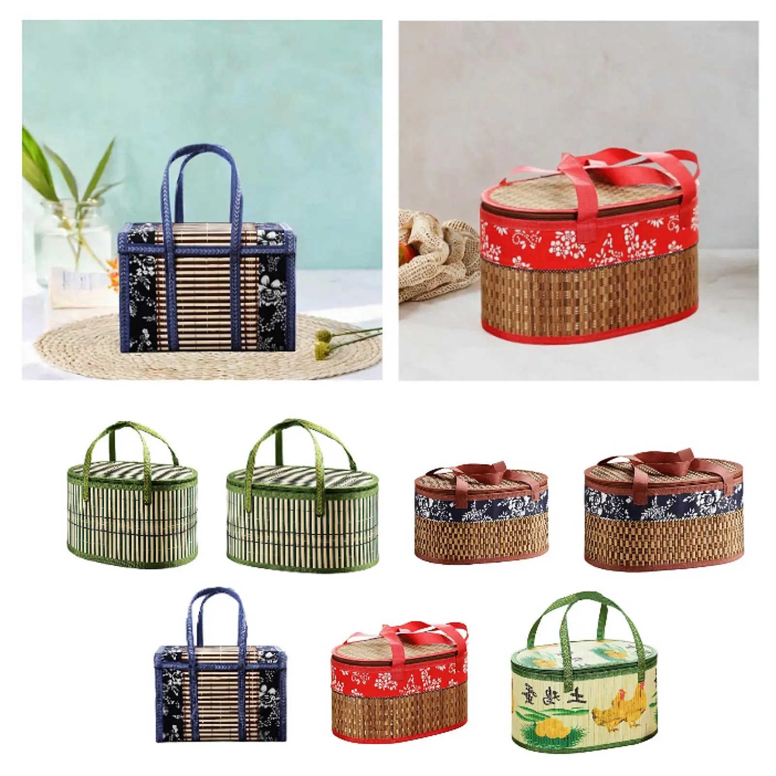 Bamboo Woven Basket with Double Handles Gift Packing Basket for Storage Cake