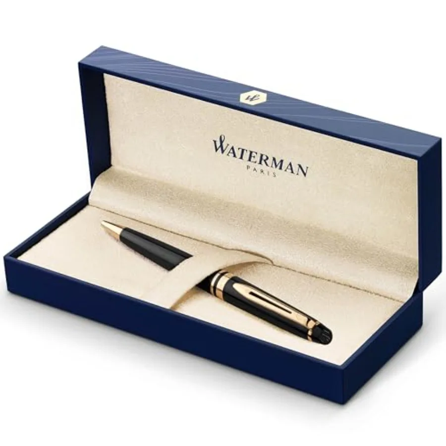 

Expert Ballpoint Pen, Black with Golden Trim, Medium Tip, Blue Ink, Gift Box