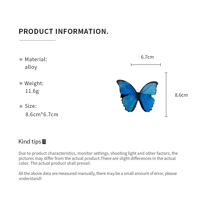 1/2 Pcs Blue Series Butterfly Rhinestones Duckbill Hair Clips for Women Fairycore Pastoral Style Sweet Fashion Accessories Set