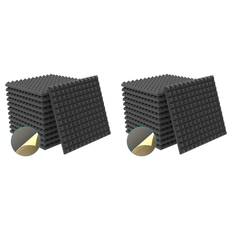 24 Pack Acoustic Foam Self-Adhesive Pyramid Foam,Sound Insulation Sound Absorber For Sound Studio, Office, Study, Home