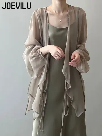 여성용 UPF 선스크린 시폰 셔츠 프렌치 루즈 여름 블라우스 경량 플로위 플러스 사이즈 탑 비치 셔츠 긴 소매 카디건