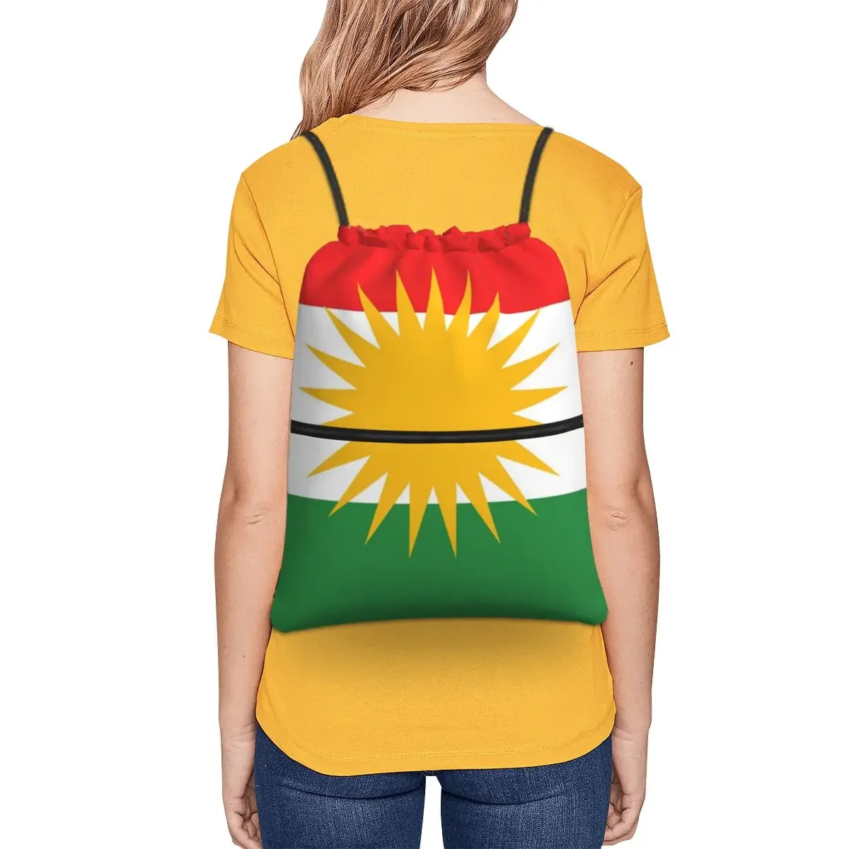 Kurdistan ransel portabel bendera tas kolor multifungsi bundel tali serut tas penyimpanan saku untuk perjalanan olahraga Pria Wanita