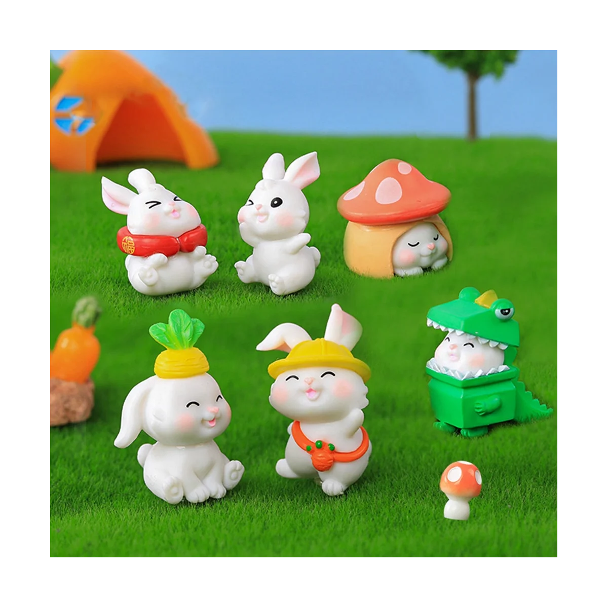 デスク、ミニチュア風景、カワイイアニマルオーナメントのための漫画のウサギの置物