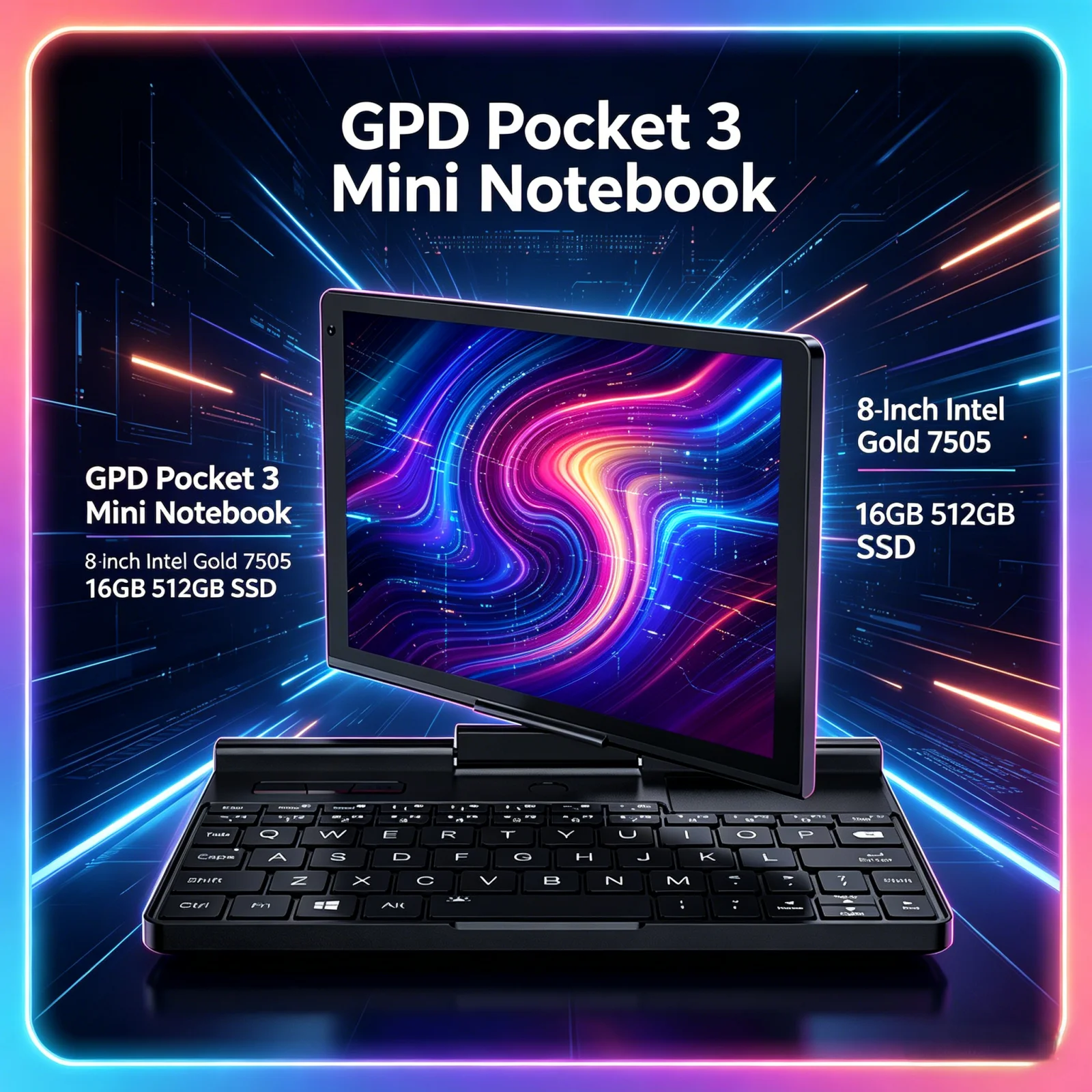 Flash Sale GPD Pocket 3 Mini Notebook, Durable Modular Handheld Computer,8 Inch Intel Gold 7505, 16GB 512GB SSD